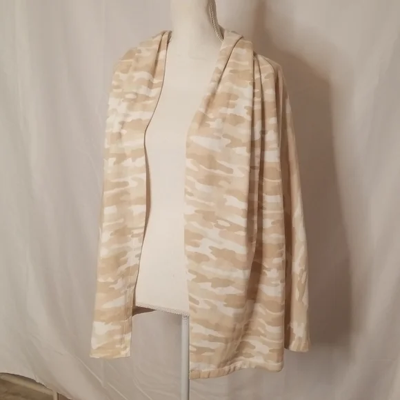 Lucky Brand Camouflage Open Front Lightweight Hooded Fleece Lined Sweatshirt S - Picture 3 of 11